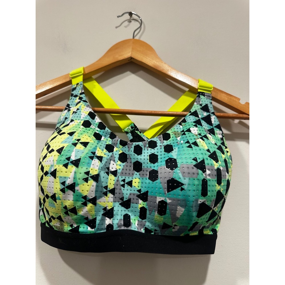 Victoria Sport Victorias Secret Geometric Print Sports Bra 34D Green Neon Yellow
